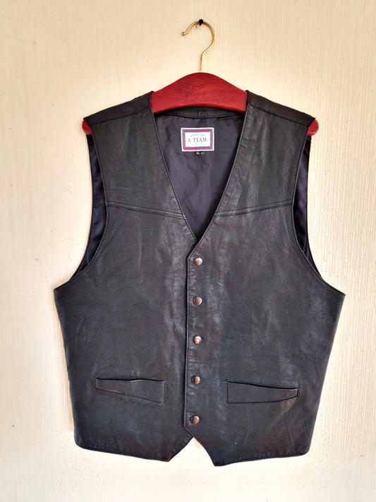 Vintage Black Genuine Leather Mens Vest Size XL