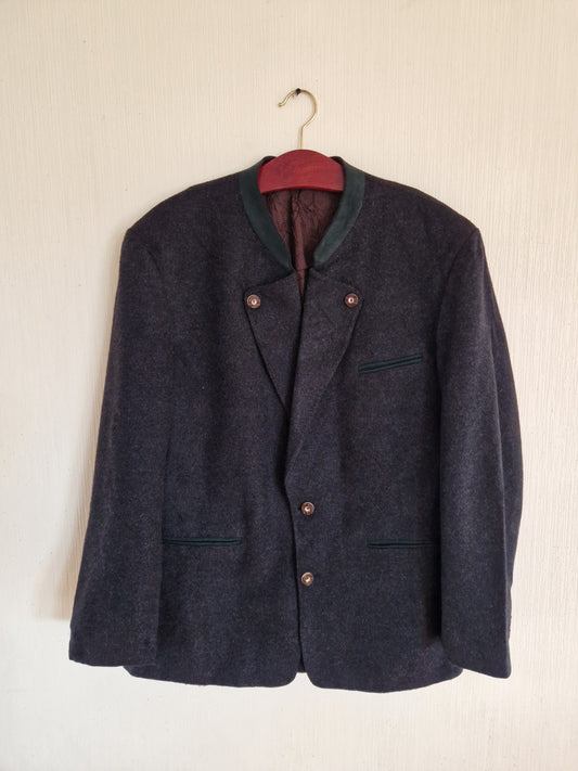 Vintage Grey Classic Austrian Mens Tyrolean Traditional Folk Bavarian Wool Jacket Size XL