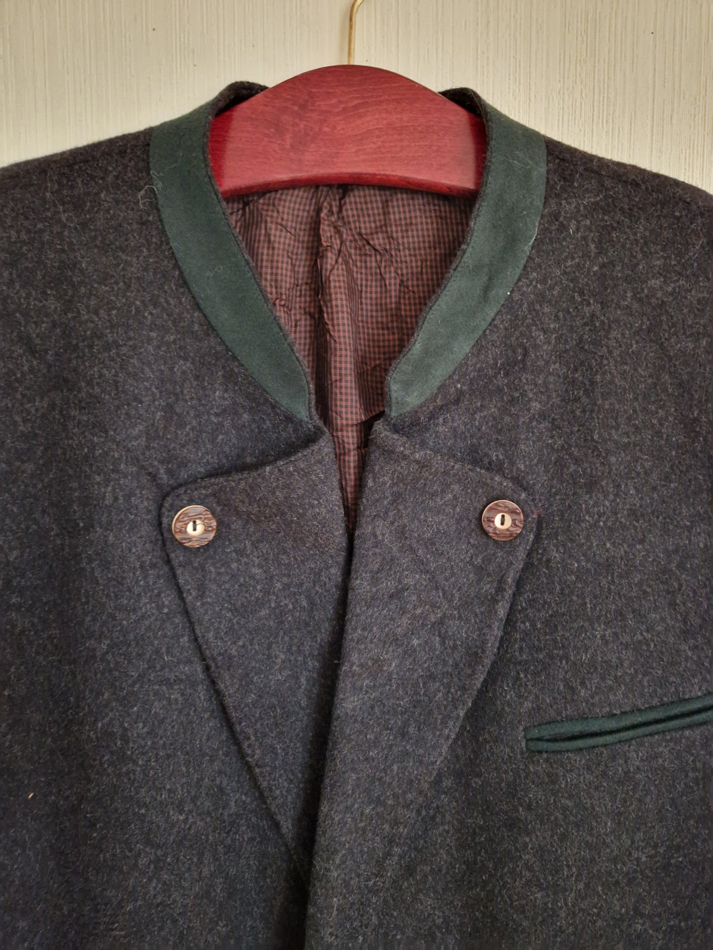 Vintage Grey Classic Austrian Mens Tyrolean Traditional Folk Bavarian Wool Jacket Size XL