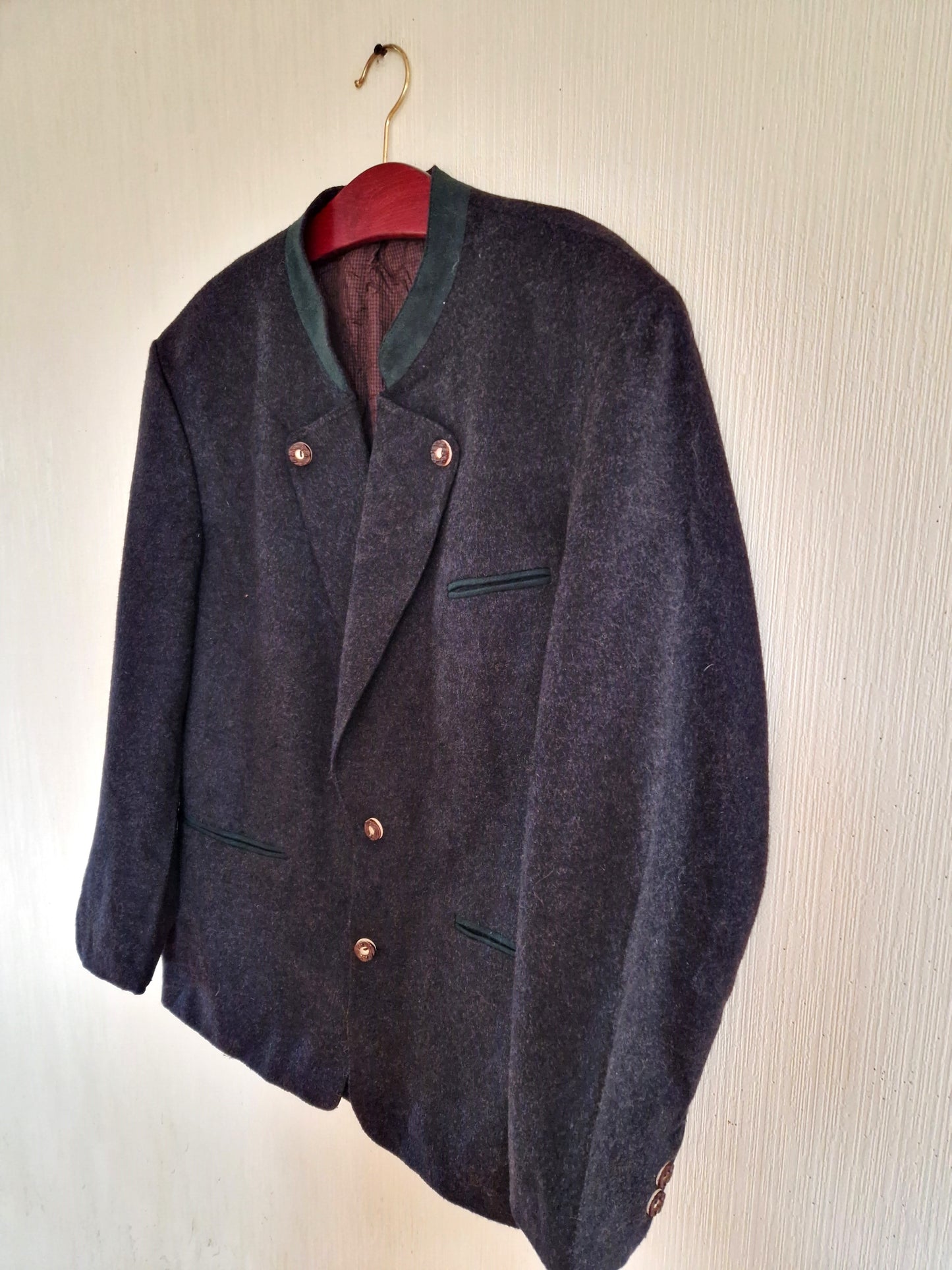 Vintage Grey Classic Austrian Mens Tyrolean Traditional Folk Bavarian Wool Jacket Size XL