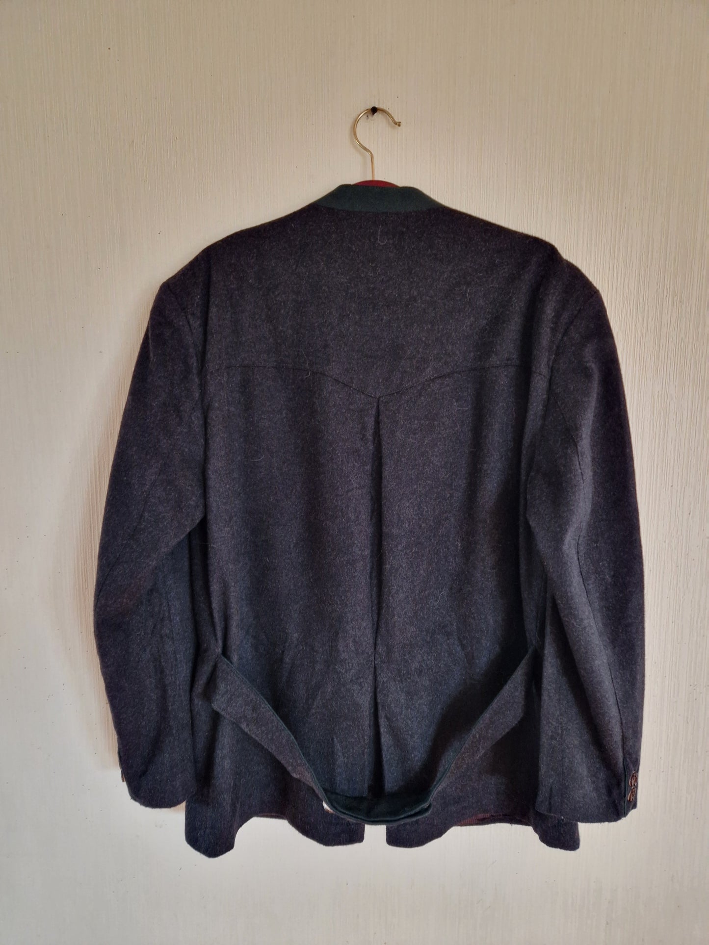 Vintage Grey Classic Austrian Mens Tyrolean Traditional Folk Bavarian Wool Jacket Size XL