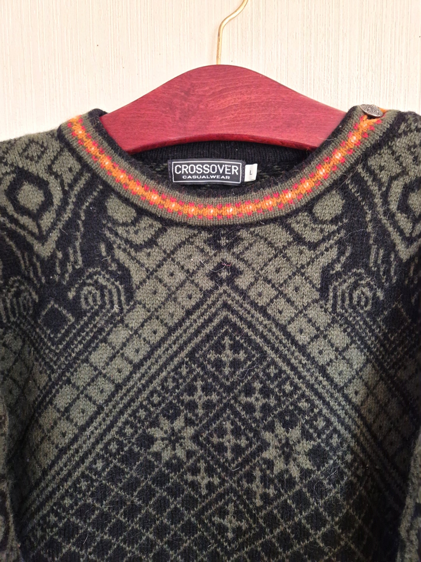 Vintage Scandinavian Knitted Winter Wool Sweater Size Large