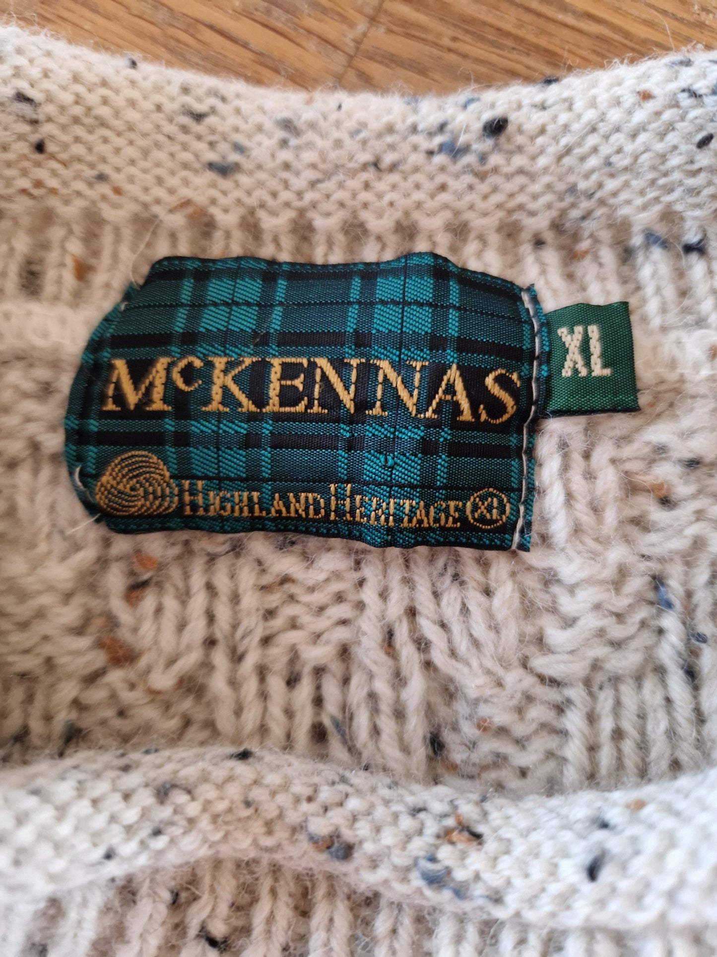 Vintage Mc Kennas Chunky Pure Hand Knit Wool Irish Fisherman Sweater Size XL