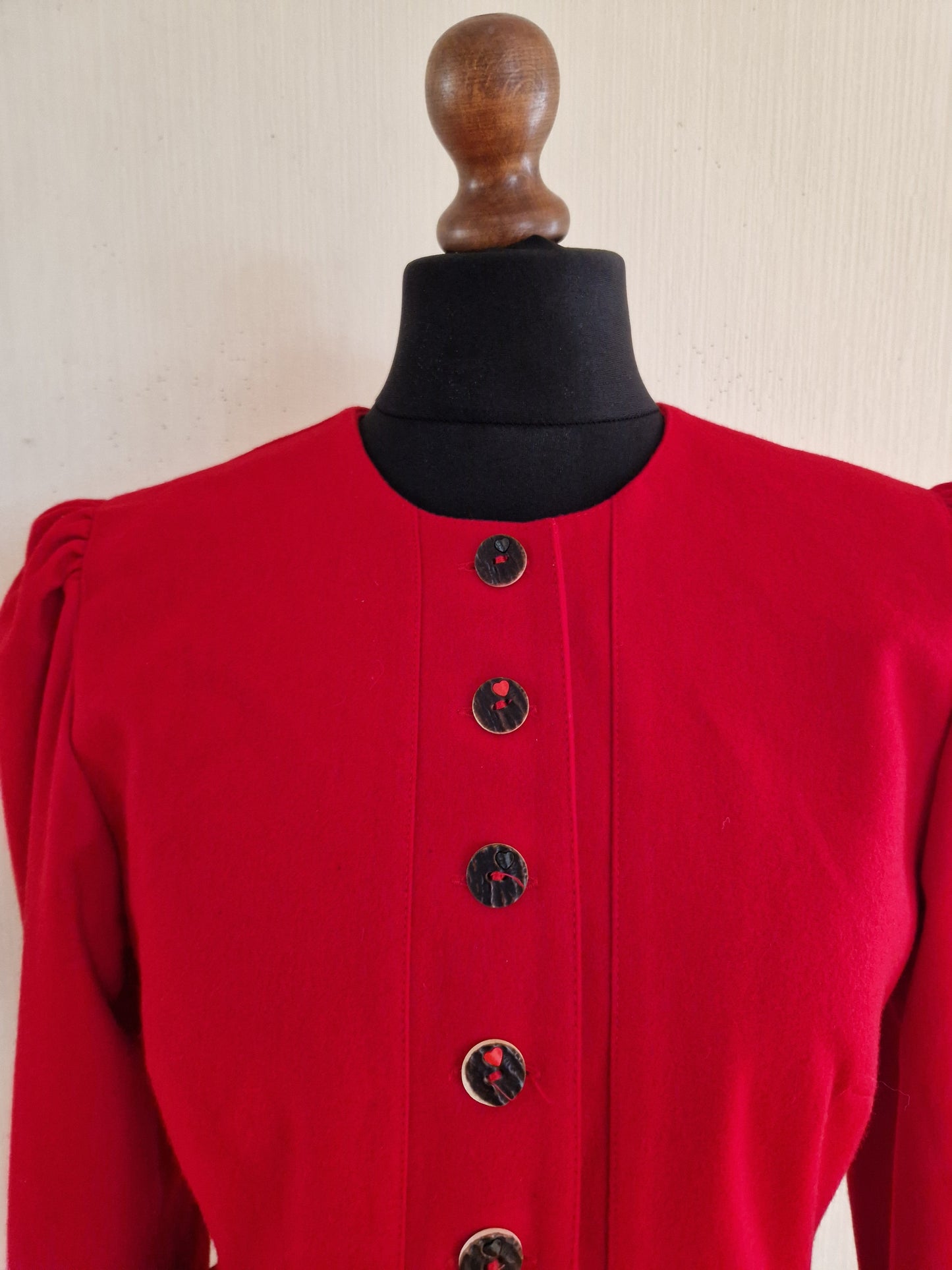 Vintage Red Wool Womens German Trachten Loden Traditional Austrian Octoberfest Jacket Size Large