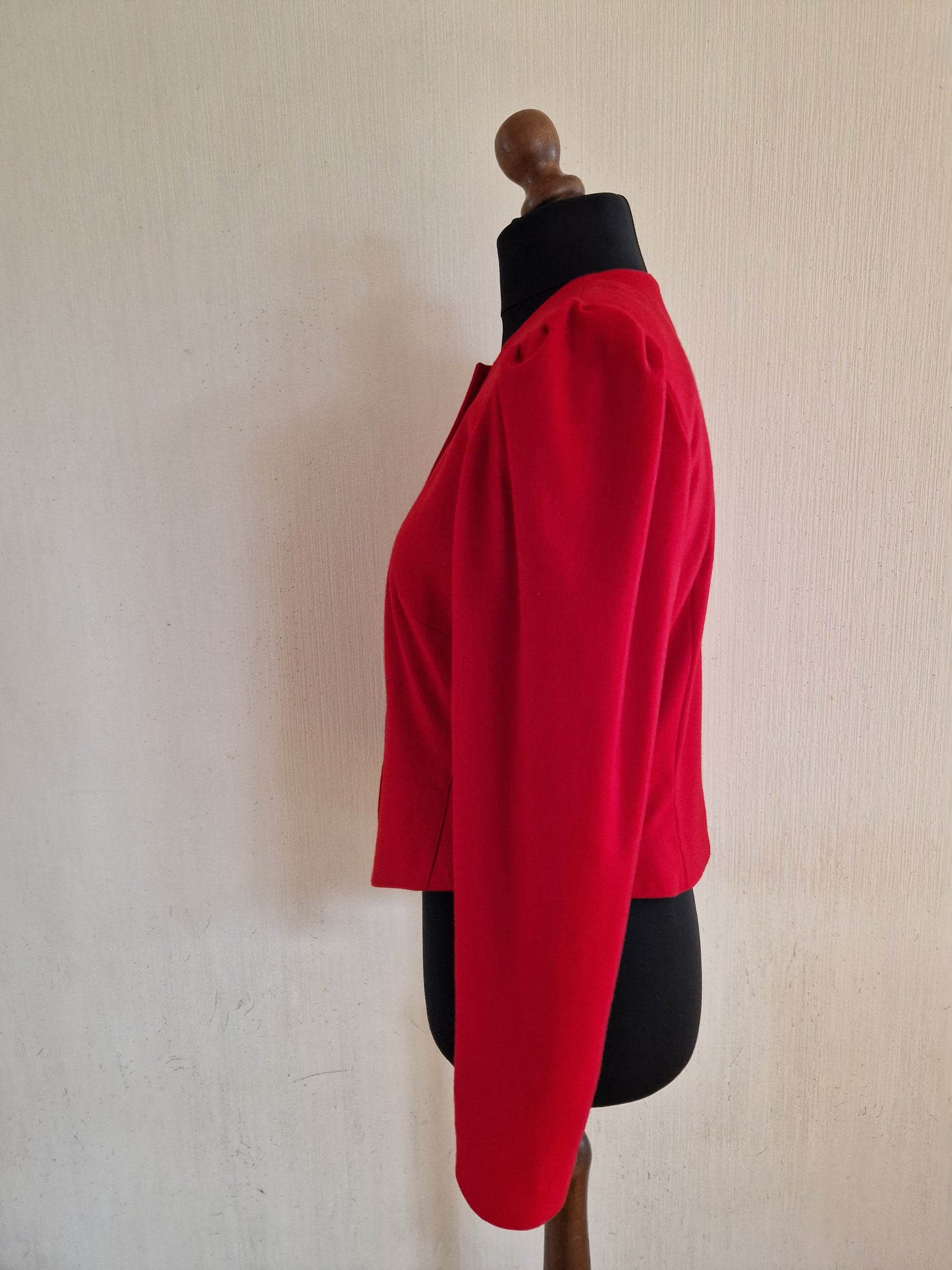 Vintage Red Wool Womens German Trachten Loden Traditional Austrian Octoberfest Jacket Size Large