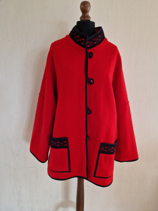 Vintage UNICA Fashion from Finland Red Womens Wool Thick Jacket Size Medium