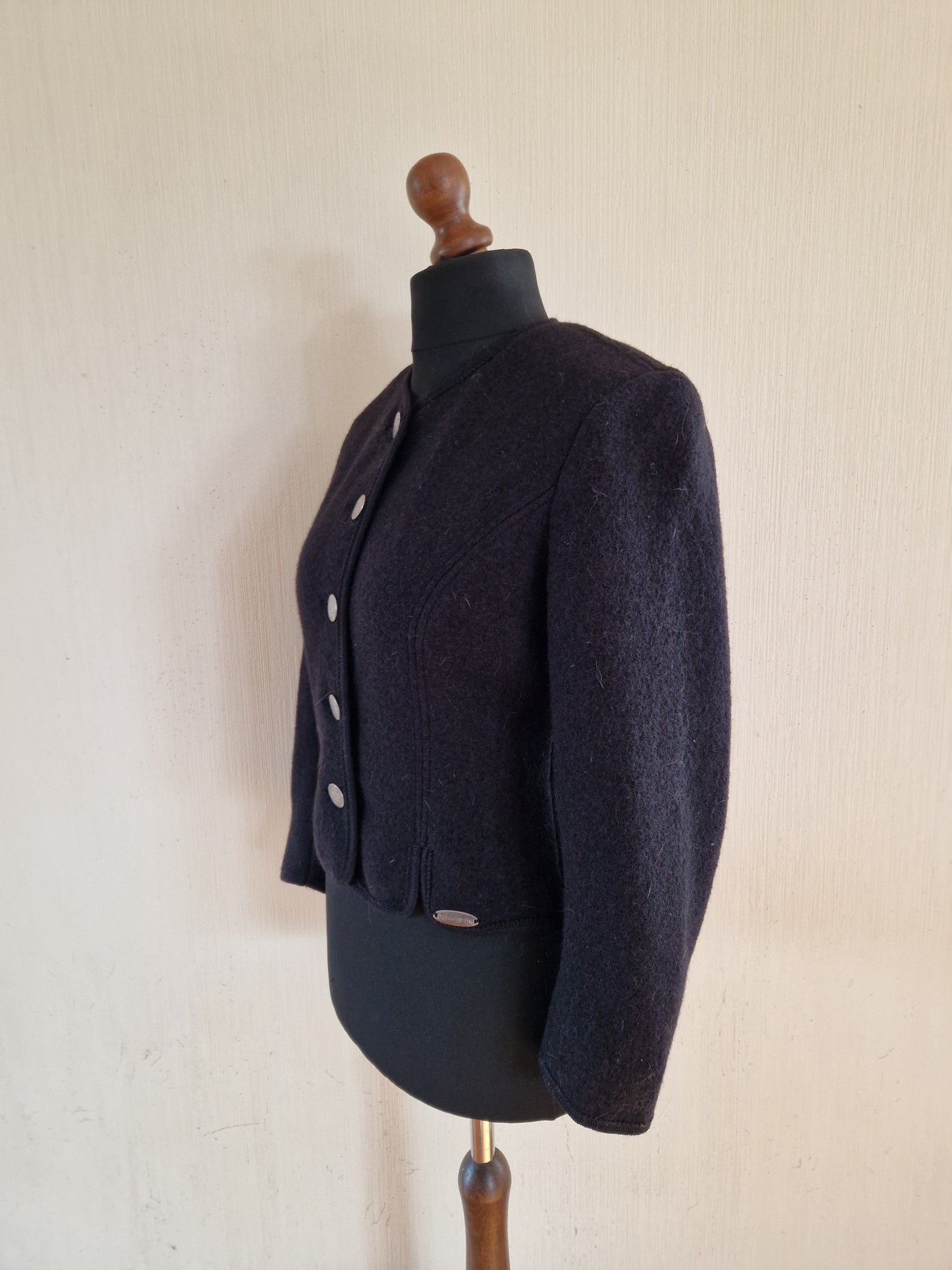 Vintage Giesswein Black Women Wool German Trachten Loden Traditional Austrian Oktoberfest Jacket Size Small to Medium