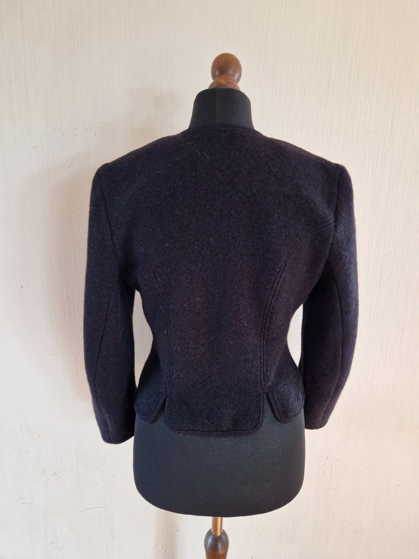 Vintage Giesswein Black Women Wool German Trachten Loden Traditional Austrian Oktoberfest Jacket Size Small to Medium