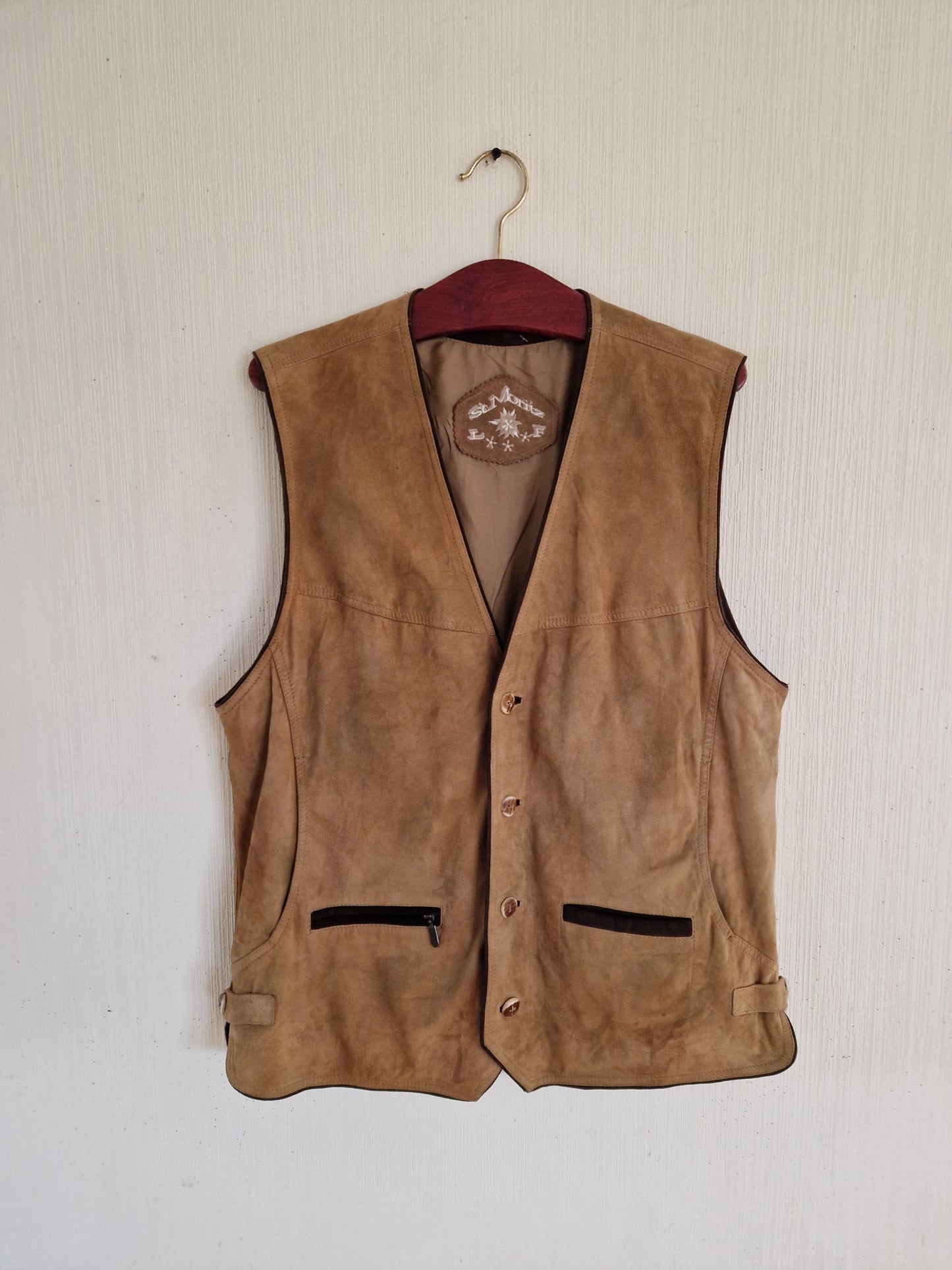 Vintage Mens Suede Leather Dirndl German Austrian Traditional Folk Oktoberfest Vest Size XLarge