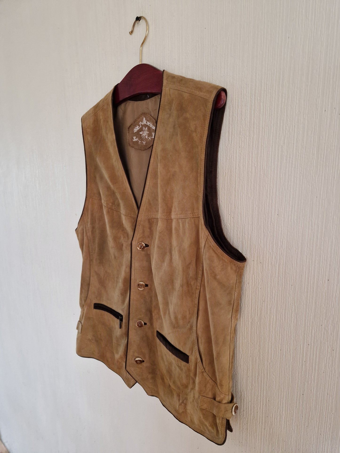 Vintage Mens Suede Leather Dirndl German Austrian Traditional Folk Oktoberfest Vest Size XLarge