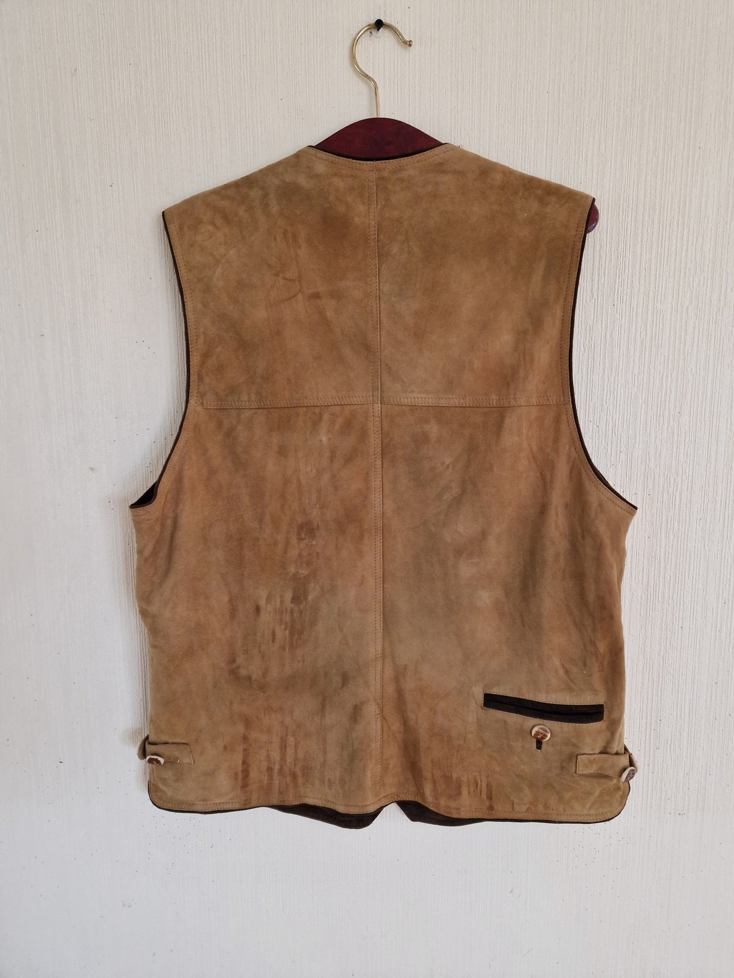 Vintage Mens Suede Leather Dirndl German Austrian Traditional Folk Oktoberfest Vest Size XLarge