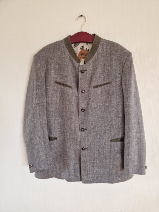 Vintage Classic Austrian Mens Tyrolean Traditional Folk Bavarian Linen Jacket Size XXL