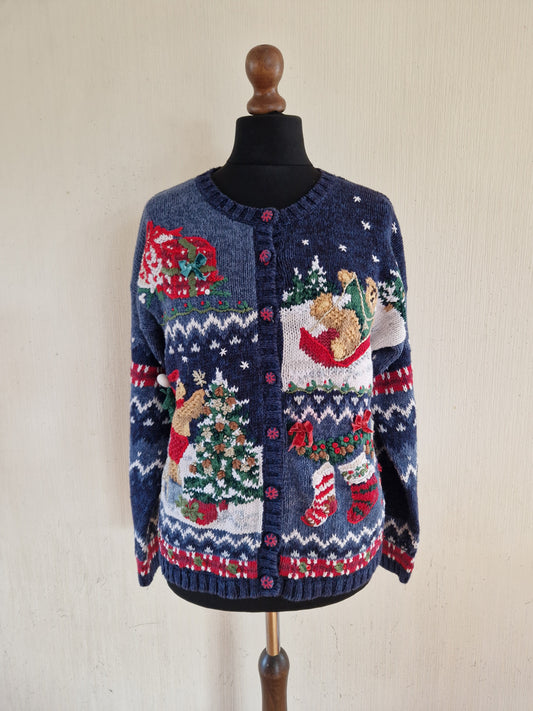 Vintage Women Knitted Christmas Cardigan Size Medium