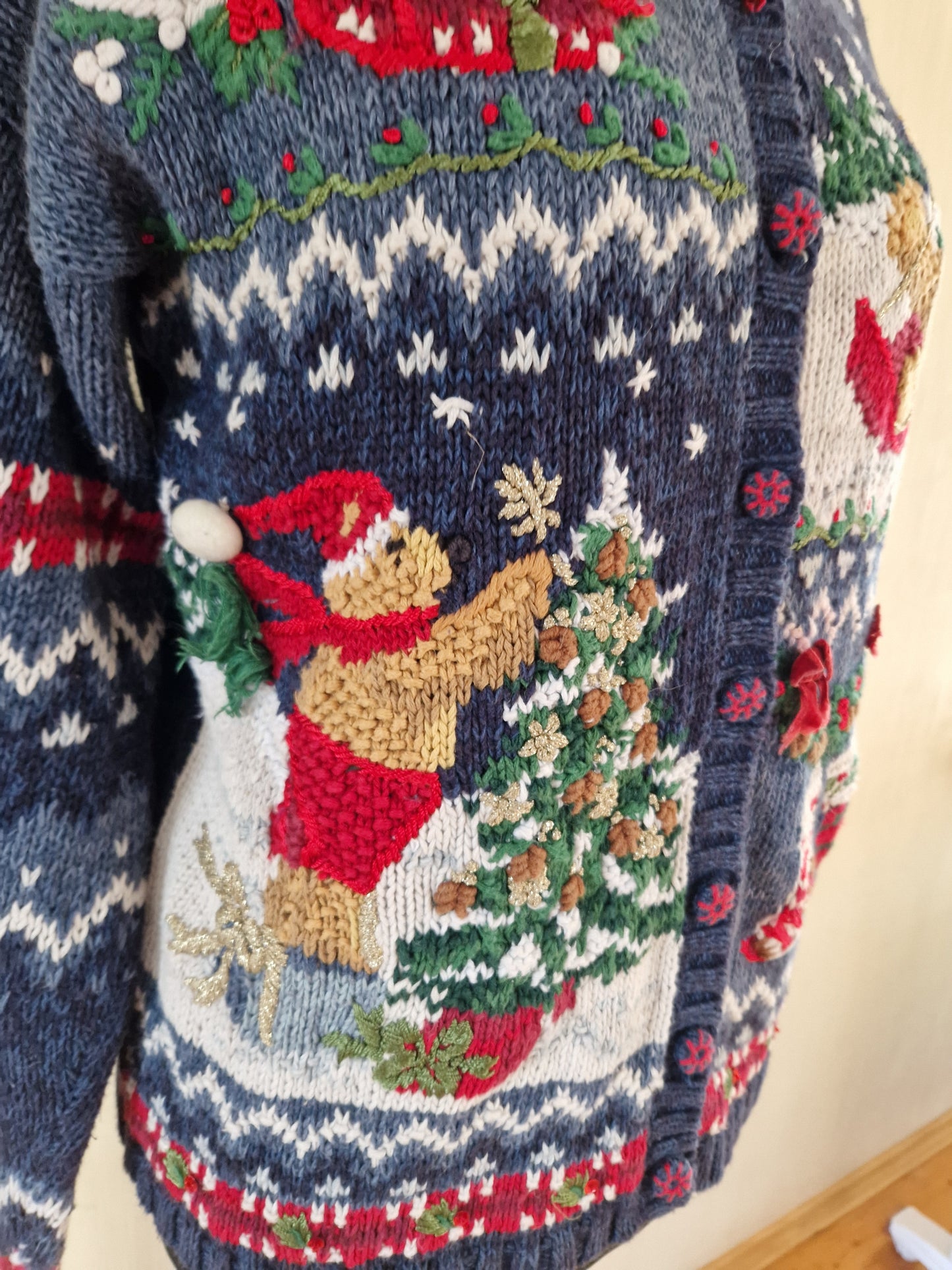 Vintage Women Knitted Christmas Cardigan Size Medium