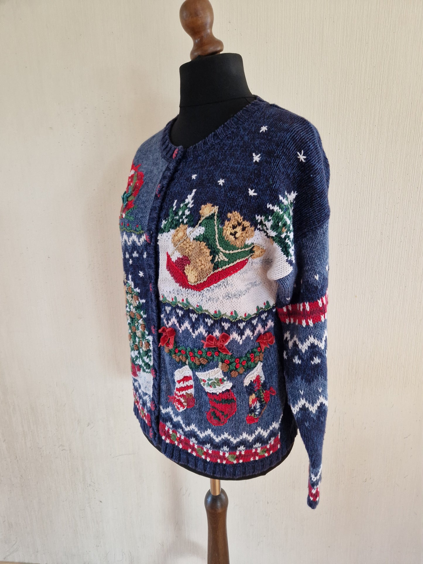 Vintage Women Knitted Christmas Cardigan Size Medium