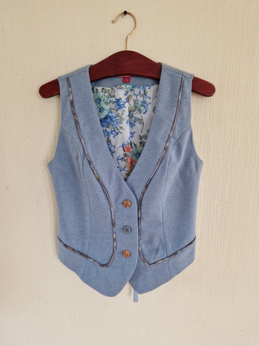 Vintage Blue Formal Women's Fitted Office Vest Size XS