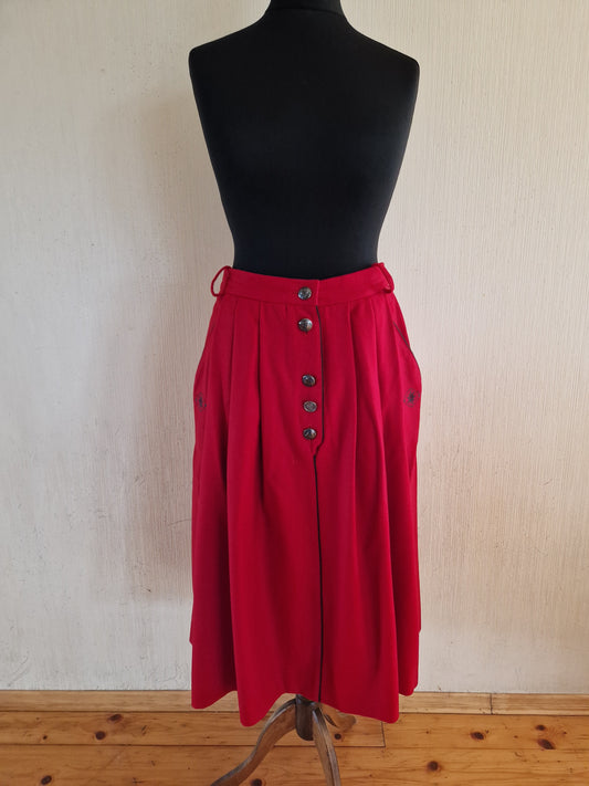 Vintage Red Womens Dirndl German Austrian Traditional Folk Oktoberfest Wool Skirt Size XL