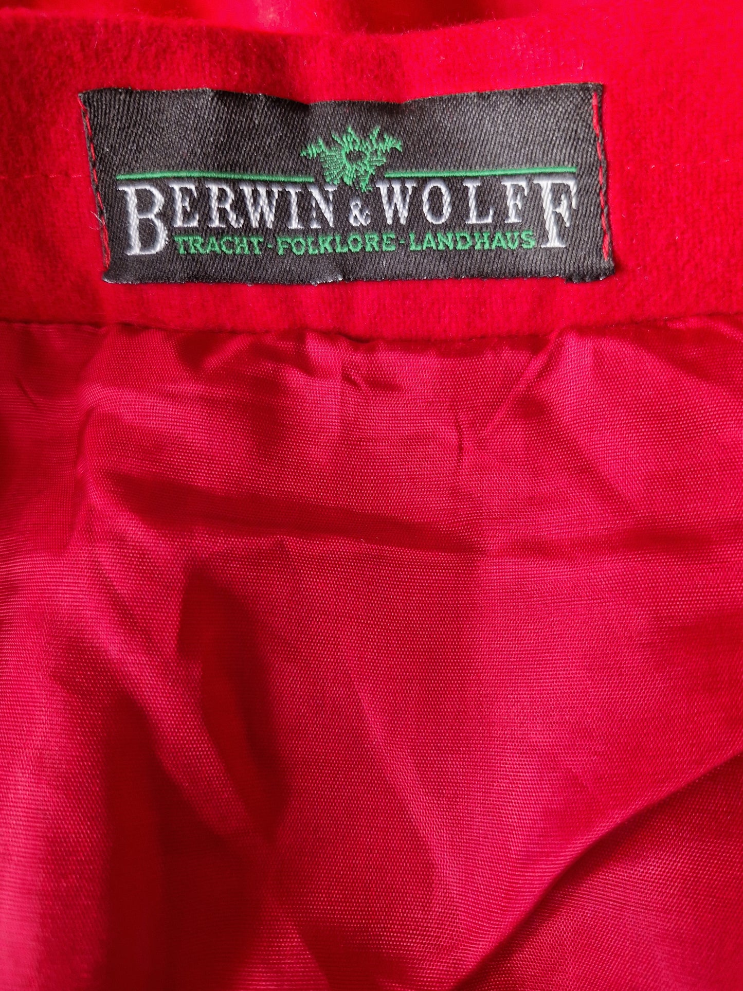 Vintage Red Womens Dirndl German Austrian Traditional Folk Oktoberfest Wool Skirt Size XL