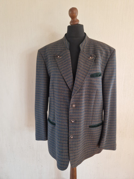 Vintage Classic Austrian Plaid Mens Tyrolean Traditional Folk Bavarian Wool Jacket Size XLarge